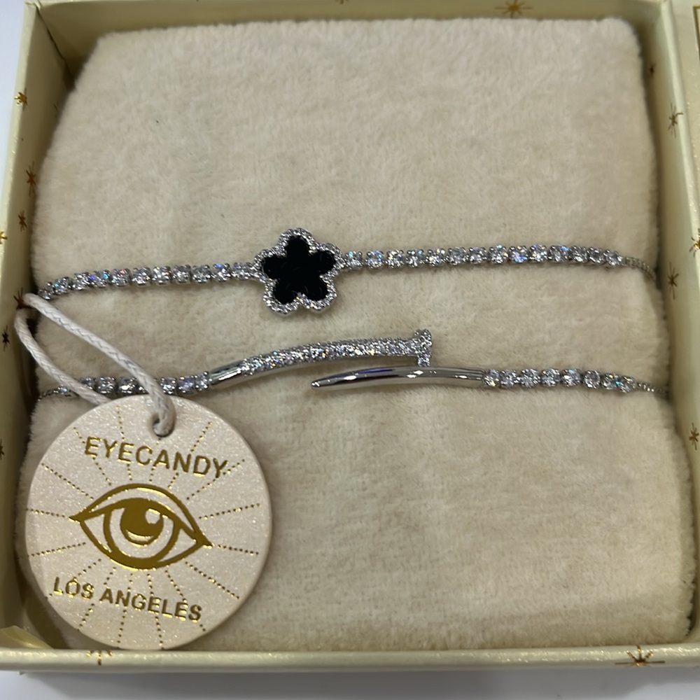 10. ARM CANDY THE LUXE COLLECTION 2 PIECE BOLO SLIDE BRACELETS BRAND NEW SILVER - Picture 2 of 5